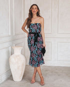 Aqua % Midnight Paradise Strapless Floral Embroidered Midi Dress-1