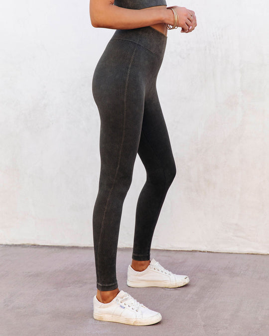 Olive % Mineral Ribbed High Rise Leggings-1