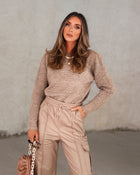 Olive Mocha % Quinn Classic Pointelle Sleeve Sweater 1