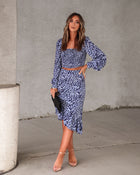 Black/Blue % Flower Market Strolls Ruched Ruffle Midi Skirt-1