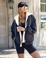 Navy/Cream % Campus Oversized Hooded Bomber Jacket-3