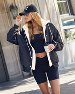 Navy/Cream % Campus Oversized Hooded Bomber Jacket-1