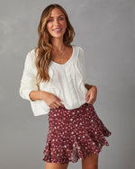 Burgundy % Briar Floral Ruffle Mini Skort-1