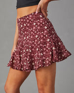 Burgundy % Briar Floral Ruffle Mini Skort-3