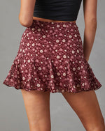 Burgundy % Briar Floral Ruffle Mini Skort-4