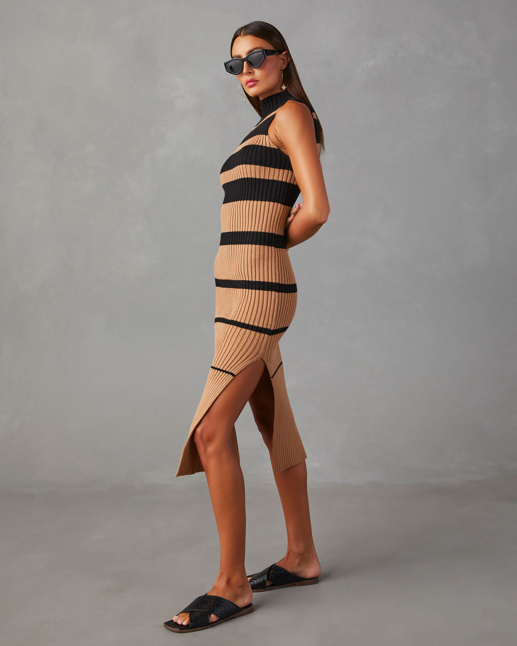 Striped Asymmetric Midi Dress - Navy and Ivory Vertical Stripe | Boden US
