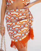 Multi % Nile Satin Printed Fringe Hem Mini Skirt-1