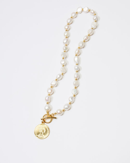 Gold % Kennedy Pearl Toggle Coin Necklace-1