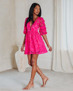 Hot Pink % Paulette Floral Crochet Lace Mini Dress-1