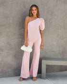 Pink % Robynn Cotton One Shoulder Flare Jumpsuit-1