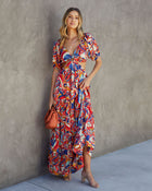 Multi % Roma Satin Printed Side Cutout Maxi Dress-1