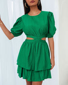 Green % Roselynn Side Cutout Tiered Mini Dress-2