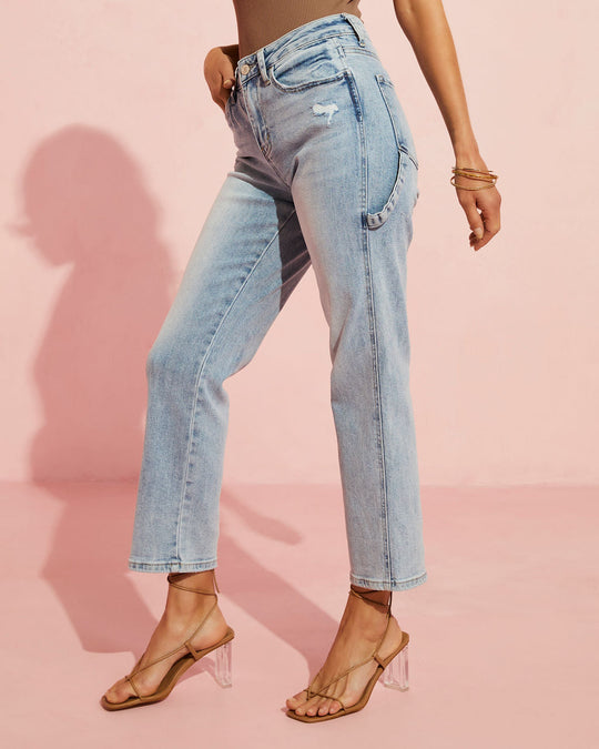 Medium Wash %  Conquer High Rise Cropped Utility Jeans 1