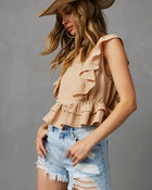 Taupe % Aldina Ruffle Peplum Top-1