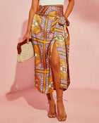 Multi % Manique Satin Printed Side Tie Midi Skirt-1