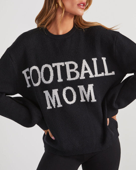 Black % Football Mom Knit Pullover Sweater-2