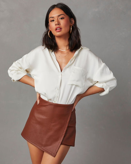 Tyra Faux Leather Wrap Skort – VICI