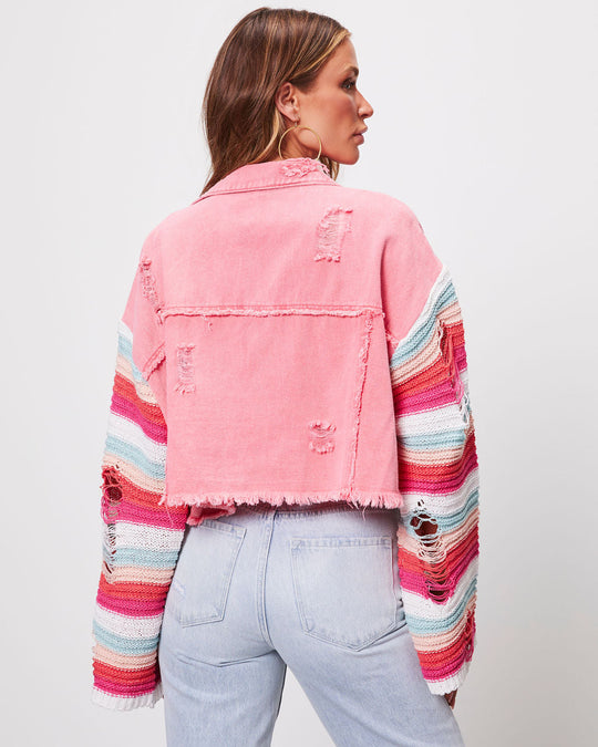 Pink % Hotline Cropped Knit Contrast Jacket-2
