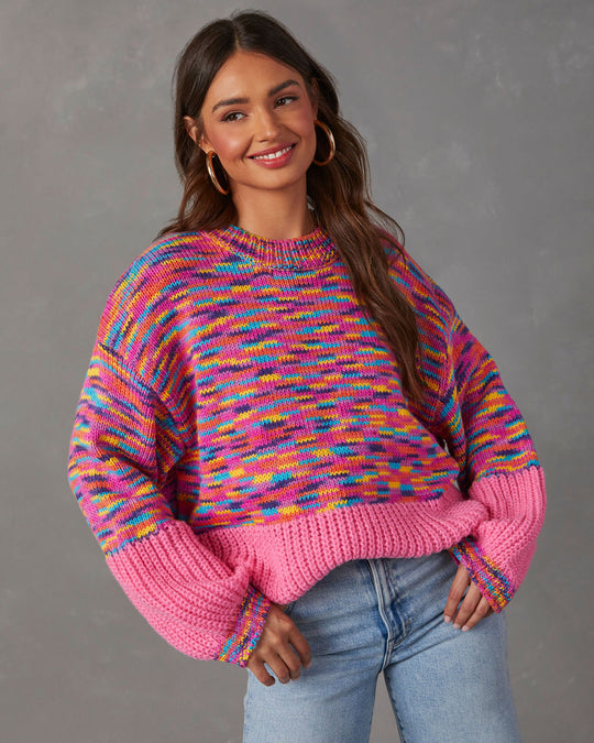 Pink/Multi % Happy Mood Oversized Pullover Sweater-1