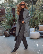 Noellah Herringbone Print Faux Fur Coat