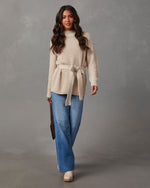 Ecru %  Wixson Belted Mock Neck Sweater-2