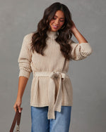 Ecru %  Wixson Belted Mock Neck Sweater-1
