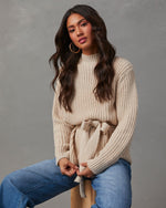 Ecru %  Wixson Belted Mock Neck Sweater-3