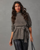 Charcoal %  Wixson Belted Mock Neck Sweater-4