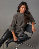 Charcoal %  Wixson Belted Mock Neck Sweater-1