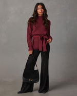 Wine %  Wixson Belted Mock Neck Sweater-2