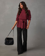Wine %  Wixson Belted Mock Neck Sweater-5