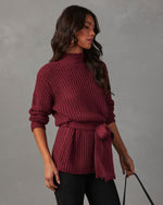 Wine %  Wixson Belted Mock Neck Sweater-3