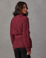 Wine %  Wixson Belted Mock Neck Sweater-4