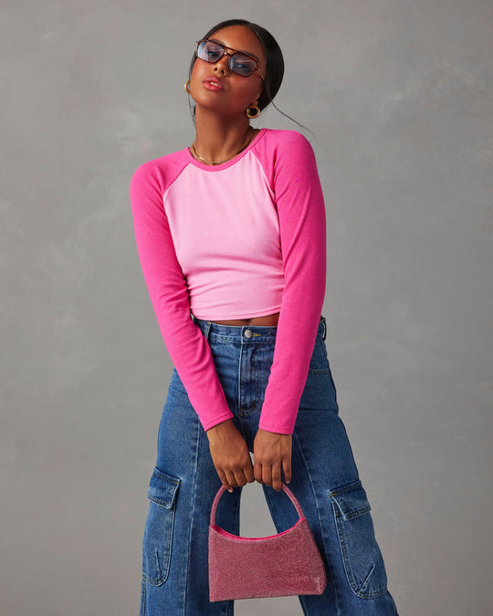 Pink % Martine Cropped Long Sleeve Top-1