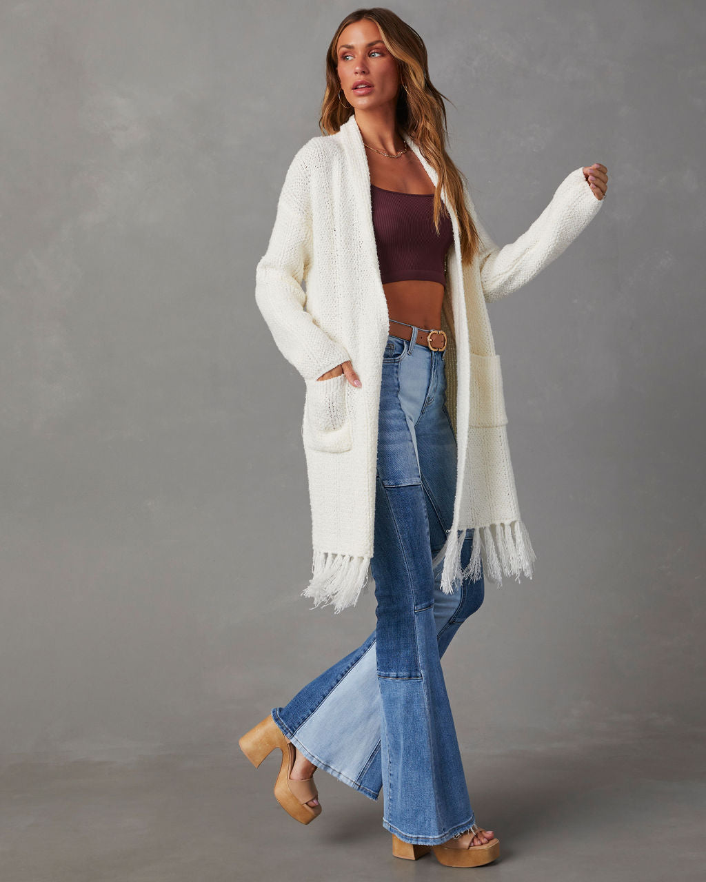 All over fringe cardigan top
