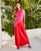 Red/Fuchsia % Colors Of Romance Colorblock Maxi Dress-1