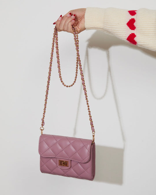 Pink % Impulse Quilted Faux Leather Crossbody Clutch-1