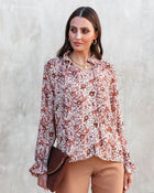 Ivory % Sahara Printed Ruffle Long Sleeve Top-1-1