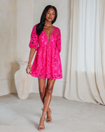 Hot Pink % Paulette Floral Crochet Lace Mini Dress-3