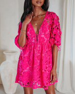 Hot Pink % Paulette Floral Crochet Lace Mini Dress-4