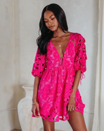 Hot Pink % Paulette Floral Crochet Lace Mini Dress-5
