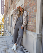 Charcoal % Always Cozy Ribbed Wide Leg Pants-1