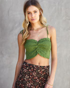 Olive % Solange Linen Smocked Crop Top-1