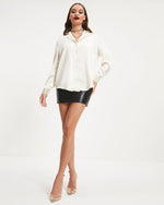Champagne % Sophistication Satin Button Down Blouse-3