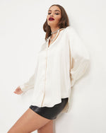 Champagne % Sophistication Satin Button Down Blouse-6