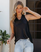 Black % Sounds Like Summer Cowl Neck Satin Tank-1
