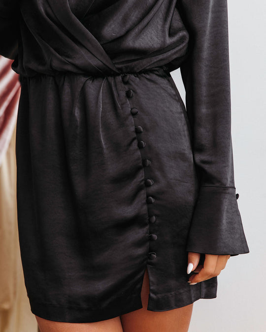 Black % Stay Fashionably Focused Satin Collared Mini Dress-2