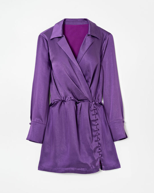 Purple % Stay Fashionably Focused Satin Collared Mini Dress-3