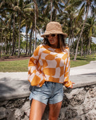  Apricot/Multi % Sand/Off-White % Rowyn Checkered Abstract Sweater-7