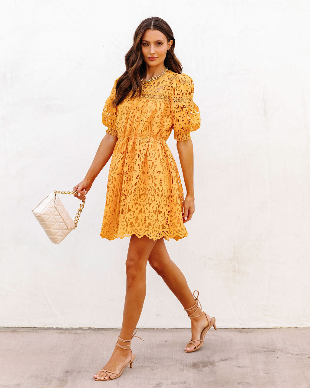 Sunflower Fields Crochet Lace Mini Dress  VICI